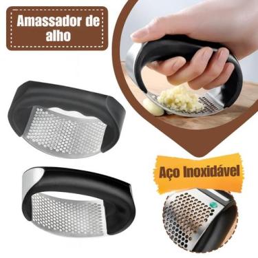 Imagem de Triturador Alho Manual Amassador De Alho Inox design portátil e funcio