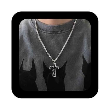 Imagem de Erimberate Colar punk esmaltado com cruz torcida, colar de corrente de corda de prata e cruz preta, colar de crucifixo esmaltado, colar grosso de corda torcida, joia feminina