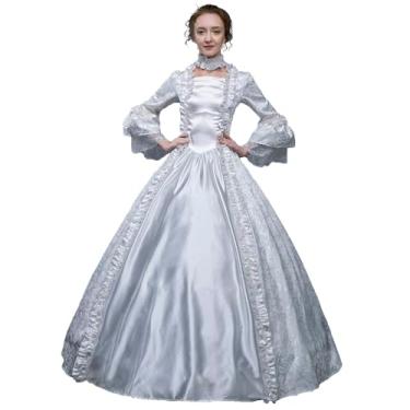 Imagem de Vestido feminino do século 18 Rococó renascentista floral jacquard longo vestido vitoriano gótico fantasia festa baile de máscaras (branco, GG)