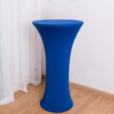 Imagem de Toalha de mesa de coquetel com base redonda e elastano, decoração de casamento, capa elástica, festa de aniversário, hotel, feriado, azul, 60 cm, redonda, 110 cm de altura