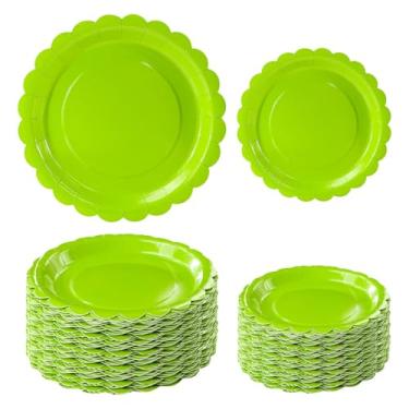 Imagem de FALIZIFU 50 peças de pratos de papel recortados verde-limão, 63 cm x 19 cm e 65 × 23 cm, pratos de jantar descartáveis verde-limão para casamento, chá de bebê, festa de aniversário, prato de sobremesa