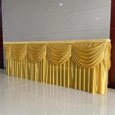 Imagem de Saia de mesa de seda gelada longa opcional de 10/20 pés, toalha de mesa com saia e drapeado superior para decoração de mesa de buffet de aniversário e casamento, dourada, A75 x L600 cm (20 pés)