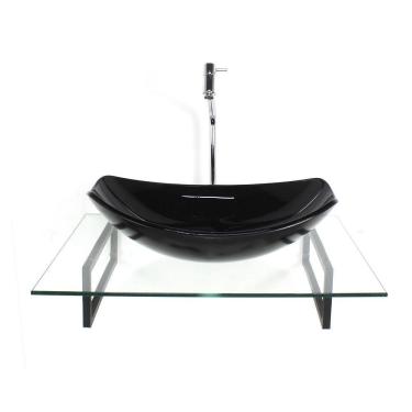 Imagem de Kit Cuba Vidro Oval Chanfrada Preta Tampo 60Cm Incolor E