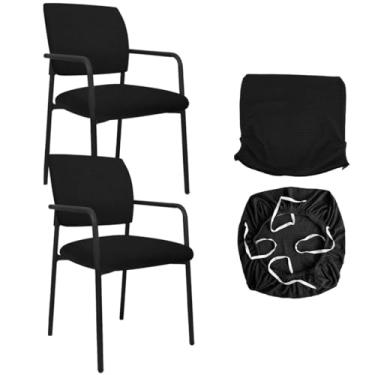 Imagem de Buenanir Capa elástica para cadeira de escritório para convidados, 2 peças, capa protetora dividida, capa de cadeira jacquard com braços para recepção de escritório, escola, igreja, convidado