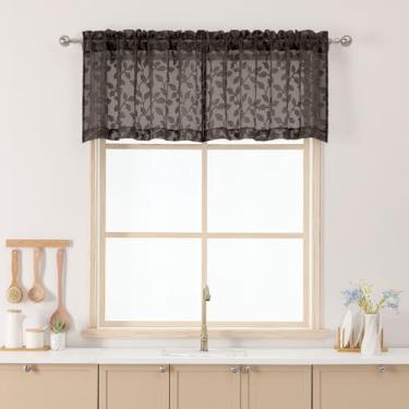 Imagem de Chyhomenyc Saias transparentes de chocolate para janelas de 45,7 cm de comprimento, 2 peças, cortinas curtas de cozinha com filtro de luz, cortina pequena para sala de estar, quarto, porão, 106,7 cm L
