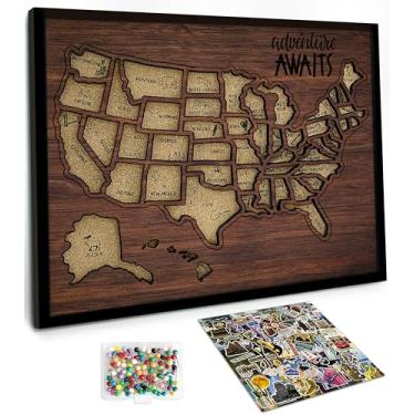 Imagem de flinelife Mapa de viagem de cortiça com alfinetes, 30 x 25 cm, tamanho médio, mapa dos Estados Unidos, perfeito para casais e famílias