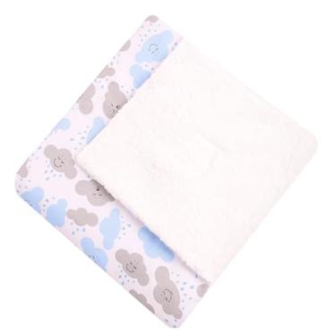 Imagem de Cobertor Para Bebê Estampado Dupla Face Manta Nuvem Azul