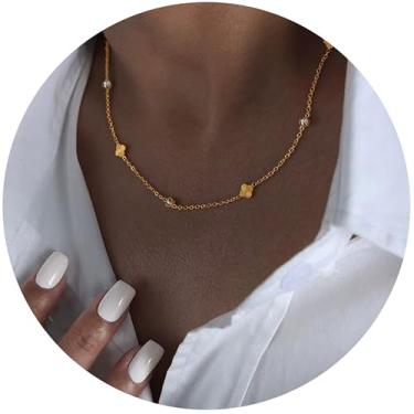 Imagem de Colar gargantilha de trevo de quatro folhas, prata esterlina e ouro, joias femininas, colar gargantilha de designer, presente de sorte perfeito para boa sorte, assemelha-se às tendências da moda