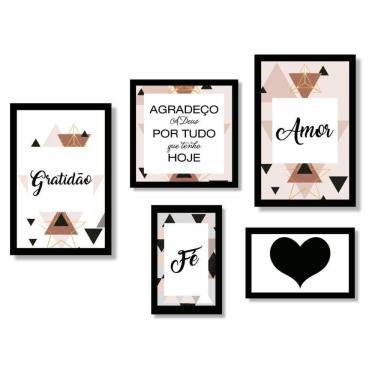 Imagem de Kit 5 Quadros Decorativos Frases Amor Fé Gratidão Placa Sala