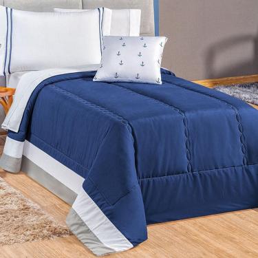 Imagem de Kit Edredom Kid Âncora Solteiro 4Pçs Azul Marinho