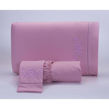 Imagem de Jogo Lençol Casal Super King 3 Peças 200 Fios Rose Algodão