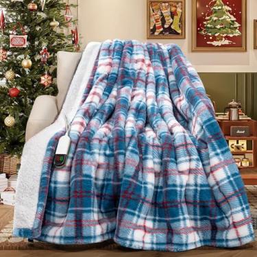 Imagem de MAXEVE Cobertor elétrico aquecido, manta de pele sintética de coelho de 127 x 152 cm, cobertores de aquecimento sherpa com 8 níveis de aquecimento e 8 horas de desligamento automático, proteção contra