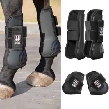 Imagem de Harrison Howard Botas de tendão de cavalo abertas na frente/bota Fetlock para botas de proteção de cavalo para pular, conjunto de 4 preto M