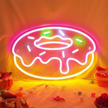 Imagem de Lampeez Sinais neon de rosquinha, placa de LED regulável para decoração de lanchonete, decoração de parede, presentes para padaria, sobremesa, bolo, restaurante, lojas de praia