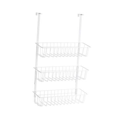 Imagem de SiaBiced Organizador de porta para temperos, prateleira de metal resistente, cestos suspensos de 3 camadas, prateleiras para sala de jogos, banheiro, cozinha, Branco