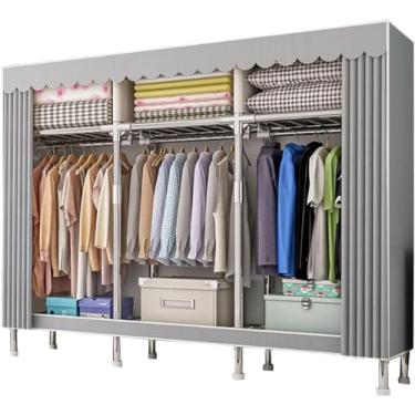 Imagem de Guarda-roupa De Tecido Guarda-roupa De Roupas De Grande Capacidade Guarda-roupa De Lona Portátil Com Varal E Capa De Tecido Não Tecido Organizador De Armazenamento, Gray Stripes, 106x46x173cm