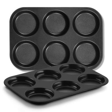 Imagem de Conjunto de 2 formas de cupcake far para muffins, antiaderentes com 6 cavidades para assar torta de whoopie, pudim de Yorkshire, ovos, pão de milho, biscoitos de gota, fácil liberação e limpeza