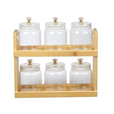 Imagem de Jogo de 6 porta condimentos em vidro borossilicato com suporte em bambu 300ml
