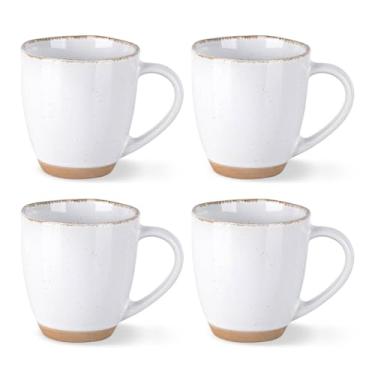 Imagem de AmorArc Conjunto de 4 canecas de café de cerâmica de 340 g, canecas de café elegantes com terracota rústica na parte inferior para latte/cappuccino/leite/cacau, lavável na máquina de lavar louça e