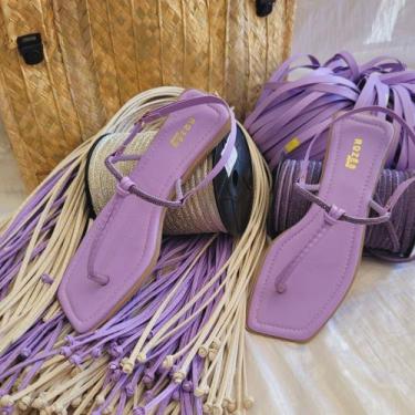 Imagem de Rasteirinha Sandália Rasteira Brilho Fivela - Rozes Shoes, Lavanda, 35
