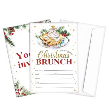 Imagem de Qiwog Convites de festa de brunch de Natal, 25 cartões de convites de Natal com envelopes, cartões de convite para chá de bebê de aniversário, decoração de festa de Natal, A01