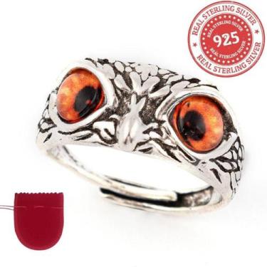 Imagem de Anel Prata 925 Coruja Sabedoria Olho Laranja Ajustável - Pjk store