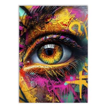 Imagem de Placa Decorativa Grafite Olho Colorido Arte De Rua Banksy Decoração Poster Quarto Sala