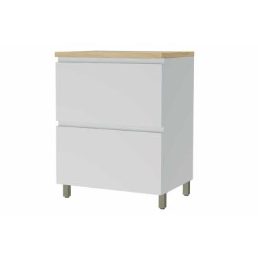 Imagem de Gabinete de Cozinha Modulado Balcão Rainha 1 Porta e 1 Gaveta c/ Tampo 70cm Branca/Nature - Nesher