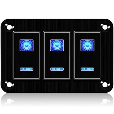 Imagem de xhtechnology Painel De Interruptores Basculantes, Alternância 3 Vias À Prova D'Água, 12 V/24 V, Alumínio, 5 Pinos Liga/Desliga, Led Azul, Para Carro, Automóveis, Barcos, Caminhões, Motocicletas, Jip