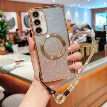 Imagem de HPQWN para Samsung S24Ultra capa de corrente de pulso cordão magnético capa gradiente (para Samsung S24Ultra/GoldSL)