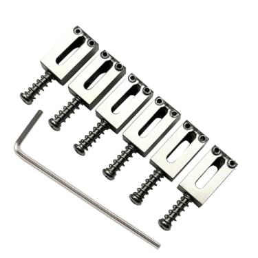 Imagem de OVSAL Selas de ponte de guitarra de liga de titânio 10,8 mm selas de liga de guitarra elétrica para Fender Strat Stratocaster Tele Telecaster 6 cordas para guitarra tremolo Bridge Saddles em forma de