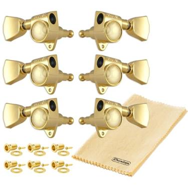 Imagem de Tonebird Afinadores de guitarra Grover 102GK Rotomatics, conjunto de máquinas de afinação, 3 + 3 botões de ouro Keystone 14:1 com conjunto de teclas de afinador de pano polido Tonebird Dunlop, cabeças
