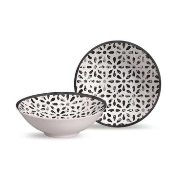 Imagem de Conjunto 6 Bowls Decorados 300ml Cerâmica Branco