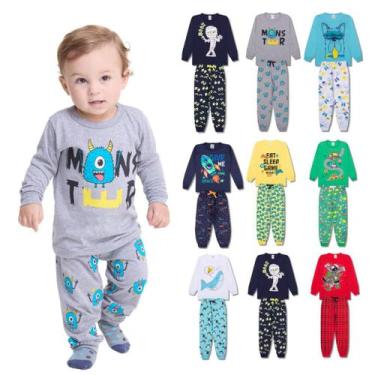Imagem de Kit Sortido 4 Peças Pijama Manga Longa Bebê Menino 2 Camisas 2 Calças 