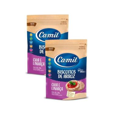 Imagem de Kit 2 Biscoito de Arroz Integral Camil com Chia e Linhaça 150g