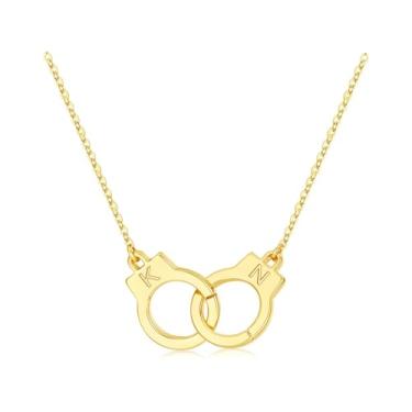 Imagem de M MOOHAM Colar feminino com duas iniciais algemas, banhado a ouro 14K, duas letras, amizade, melhor amigo, joias personalizadas, presentes de aniversário para mulheres, melhores amigas, casais, Latão