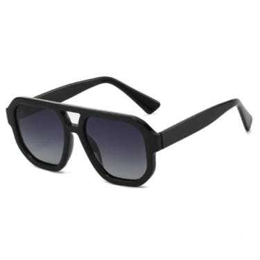 Imagem de Óculos de sol retrô Double Bridges Square, masculino, com lentes transparentes, UV400, tendência, armação (preto, cinza, degradê)