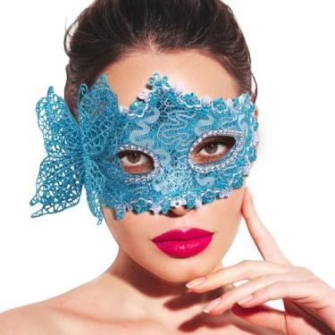 Imagem de MYMENU Máscara veneziana feminina de baile de máscaras para casais, máscara de Halloween para baile de festa à fantasia, Azul, G