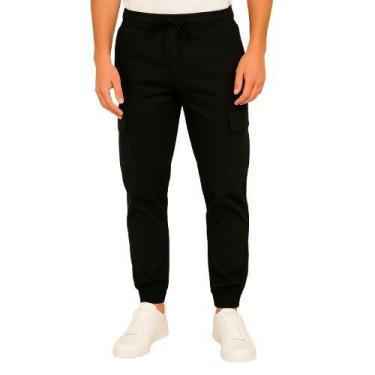 Imagem de Calça Cargo Jogger Sarja Masculina com 5 Bolsos e Punho Ajustável - Pr