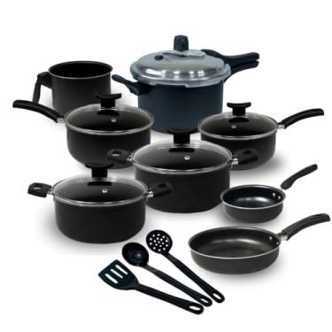 Imagem de Conjuntos de panela e frigideira Kit de panelas preto, 2.5l fechado panela de pressão externa (Preto)