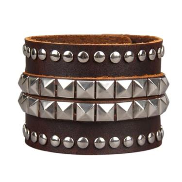 Imagem de JAOYU Pulseira de couro punk pulseira de couro gótico pulseira de rock pulseira de motociclista para homens braçadeira de couro preta joia feita à mão, Large, Couro sintético, Sem Pedra Preciosa