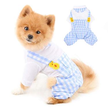 Imagem de PAIDEFUL Roupas para cães pequenos, meninos e meninas, camisas de verão com calça xadrez, macacões, peça única para gatos, filhotes, roupas chihuahua, macacão adorável para animais de estimação médios