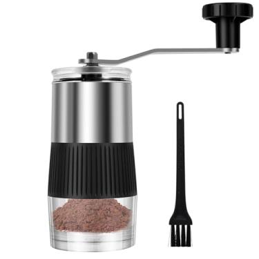 Imagem de Moedor de café manual, manivela ajustável, triturador de comprimidos, pequeno triturador de comprimidos portátil com escova para sal e pimenta, perfeito para entusiastas de café expresso