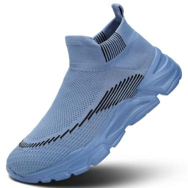 Imagem de AONEREALRUN Tênis masculino sem cadarço para corrida, confortável, respirável, leve, antiderrapante, atlético, academia, treino, casual, moderno, Z-misty Blue, 41