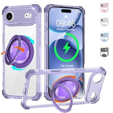 Imagem de WPCase Capa transparente para iPhone Air com suporte [compatível com MagSafe], capa resistente de grau militar com suporte magnético giratório 360 para mulheres e homens, roxo transparente