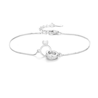 Imagem de For Wife - Pulseira de diamante interligada, banhada a ouro 14 K, círculo redondo duplo, zircão de cristal prata, círculos B, racelete minimalista, pulseira feminina, Medium, Cobre, Zircônia cúbica