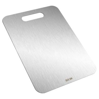 Imagem de KHZSPP Tábua de corte de aço inoxidável tábua de corte dupla face de metal tábua de corte pendurável para carne, frutas, vegetais (34 Kamsam)