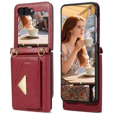Imagem de Kruysozz Capa tipo carteira transversal para Galaxy Z Flip 6 e Z Flip 5, bolsa de transporte de couro com fecho magnético, porta-cartões, bolsa feminina para celular para Samsung Flip6 e Flip5