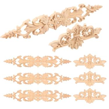 Imagem de UKQRRTC 8 apliques de móveis faça-você-mesmo, 2 tamanhos, apliques de madeira esculpida, apliques decorativos de madeira para espelho, cama, porta, armário, guarda-roupa