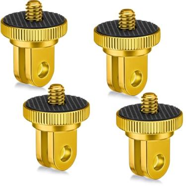 Imagem de Frienda 4 peças de alumínio adaptador de montagem de tripé de câmera 1/4-20 adaptador de conversão para tripé compatível com câmeras de ação GoPro e outros acessórios padrão 1/4 (ouro)